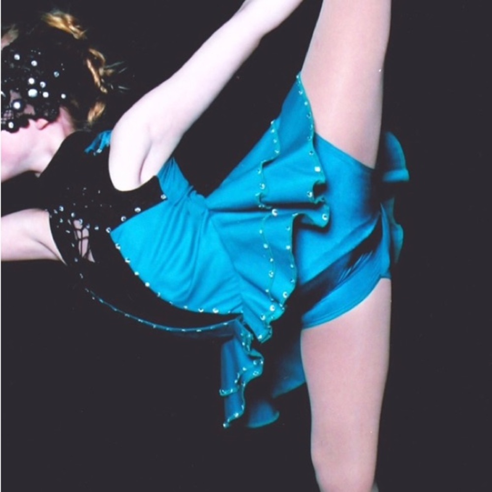 Elle Teal and Black lace Dance Outfit